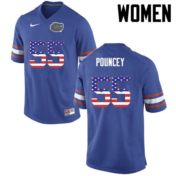 NCAA Florida Gators Mike Pouncey Women's #55 USA Flag Fashion Nike Blue Stitched Authentic College Football Jersey EUZ0764IM